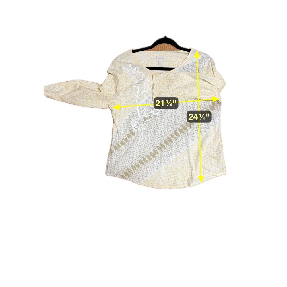 Chico's‎ Size 2 Soft Girl Embroidered Top Womens Large Parisian Coastal Grandma - Picture 7 of 7